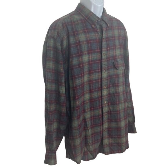 Eddie Bauer Flannel Shirt Mens Large Tall Red Green Plaid Button Down Cotton - Picture 3 of 6